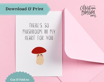 Mushroom Pun Valentines Card PRINTABLE | Digital Greeting Card for Valentine's Day Instant Download
