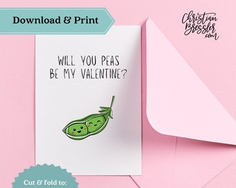 Peas be my Valentine Pun Valentines Card PRINTABLE | Digital Greeting Card for Valentine's Day Instant Download