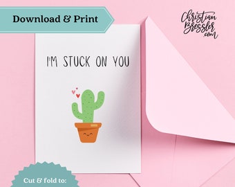 Stuck on You Pun Valentines Card PRINTABLE | Digital Greeting Card for Valentine's Day Instant Download