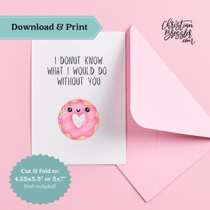 Donut Know Valentinstag Karte PRINTABLE | Digitale Grußkarte zum Valentinstag Instant Download