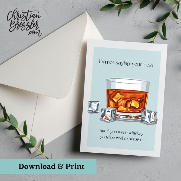 Whiskey Birthday Card PRINTABLE | Digital Greeting Card for Birthday Instant Download