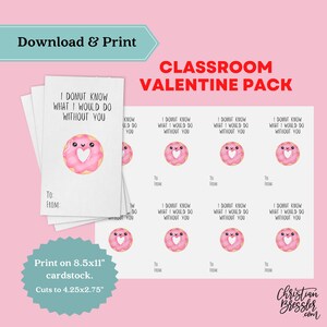 Donut Know Classroom Valentines Cards PRINTABLE | Digital Classroom Cards for Valentine&#39;s Day Instant Download