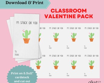 Stuck on you Classroom Valentines Cards PRINTABLE | Digital Classroom Cards for Valentine's Day Instant Download