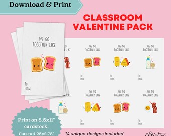 We go together like Classroom Valentines Cards PRINTABLE | Digital Classroom Cards for Valentine's Day Instant Download