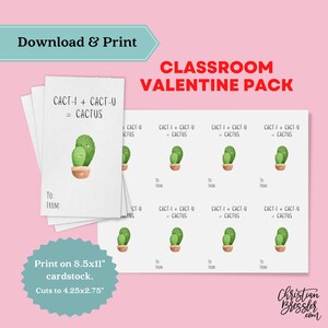 Carte Cactus Valentines IMPRIMABLE | Cartes de classe numériques pour la Saint-Valentin Téléchargement instantané