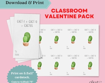 Cactus Valentines Card PRINTABLE | Digital Classroom Cards for Valentine's Day Instant Download
