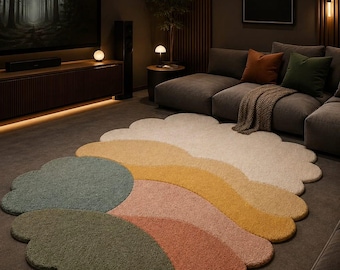 Cloud Shaped Rainbow Rug, Soft Tufted Kids Room Carpet, Playroom Decor