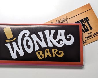 1 Barra de Chocolate Wonka + Bilhete Dourado - Presente de Aniversário, Natal ou Páscoa