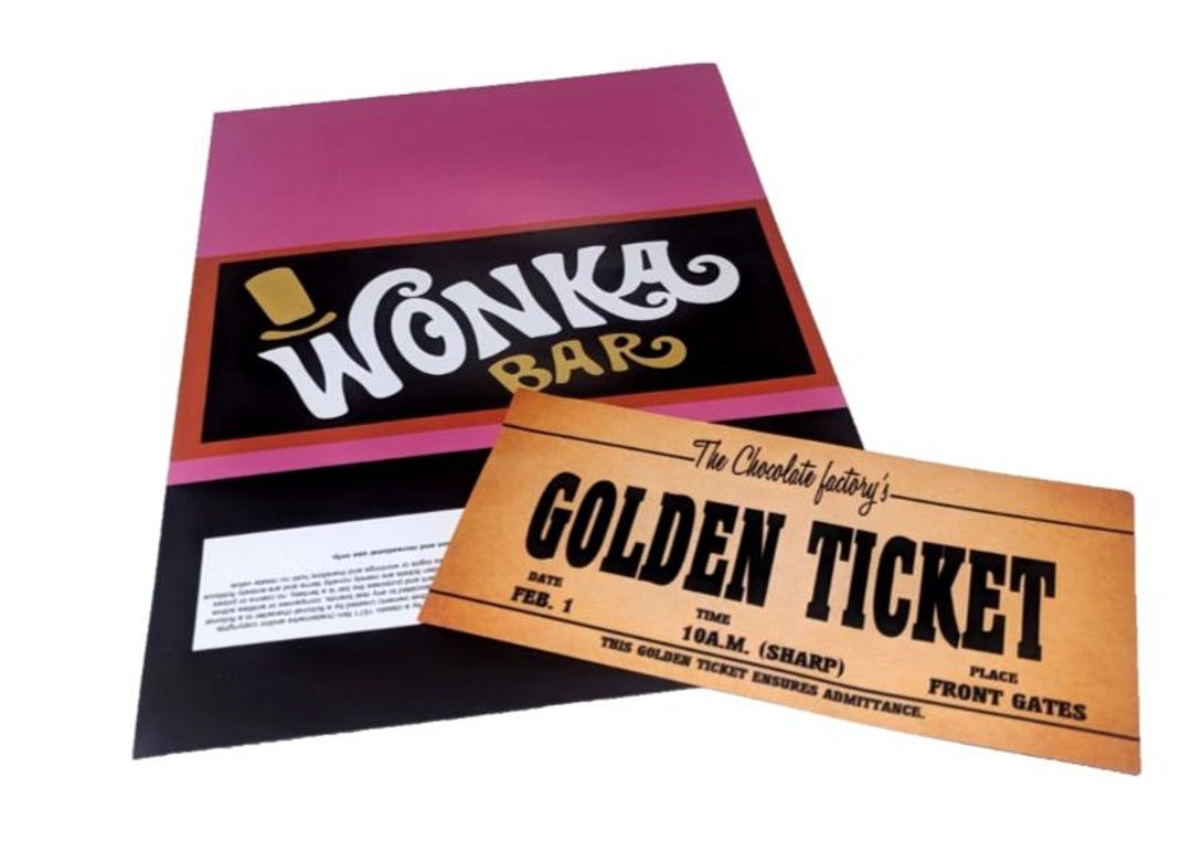 1X Wonka Chocolate Bar Wrapper + Golden Ticket Birthday Christmas ...