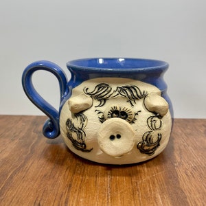 Vintage Teigland Bradford Ugly Mug – Signed Studio Pottery – Miss Piggy Style – 1970s Funny Face Mug – Hand Thrown Art Pottery