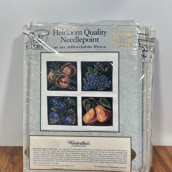 Vintage Needlepoint Coasters Kit for The Winterthur Museum by It's Polite to Point  Botanical Fruits Coaster Set 1990s