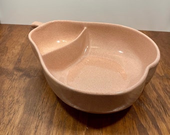 Pfaltzgraff Pear Shaped Chip & Dip Bowl Mid Century Speckled Salmon Pink Glaze 1950s Entertaining Large Serving Bowl