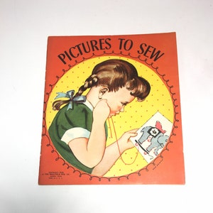 Children&#39;s Activity Sewing Book, Vintage 1940&#39;s, Pictures to Sew  Activity Book,  Paperback, The Saalfield Publishing Co.