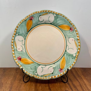 Solimene Vietri Campagna Rabbit Round Platter, Coniglio, 13&quot; Chop Plate, Made in Italy, Hand Painted Italian Pottery