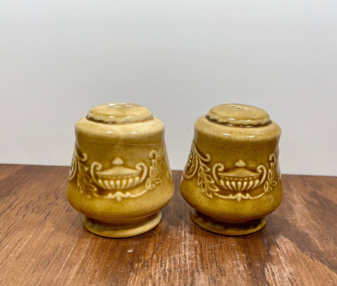 Canonsburg Gold Regency Salt and Pepper Shakers Ironstone 1960s