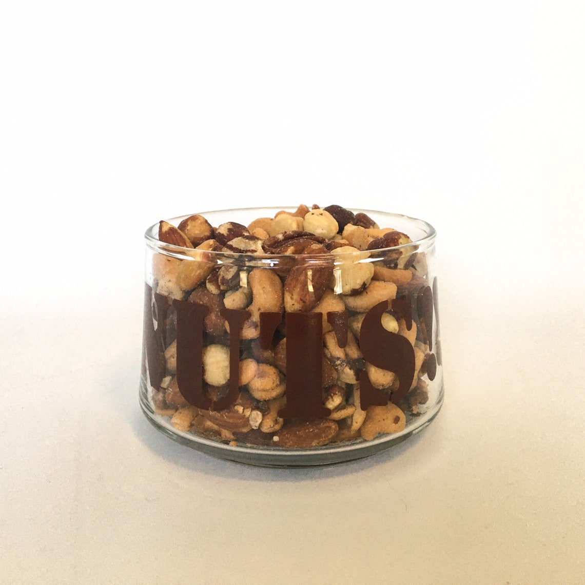 Glass Nut Bowl Clear Bowl Brown Nuts 1970's Serving dish Etsy