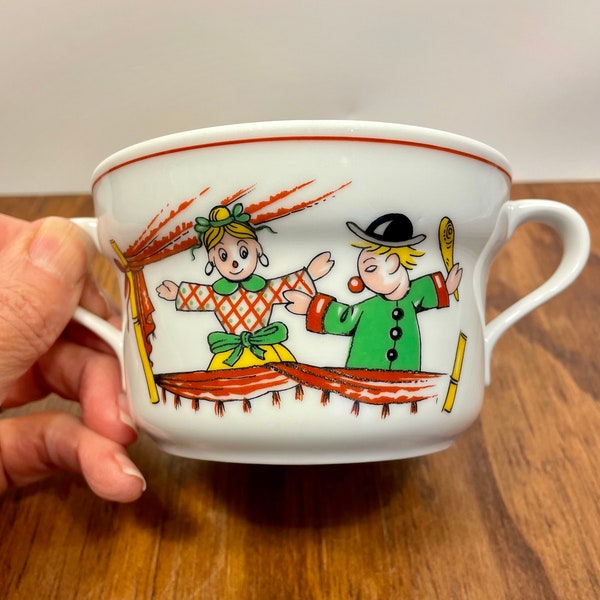 Richard Ginori Baby Cup Punch and Judy Commeida Dell 'Arte Italian Porcelain Vintage 1950s