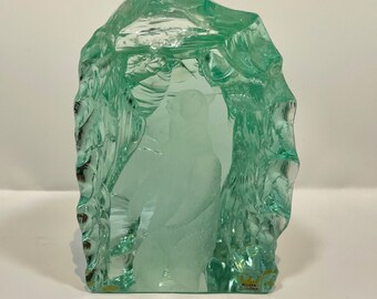 Kosta Boda Standing Polar Bear Paperweight Signed Vicke Lindstrand Art Glass Ice Blocks 1970s READ CONDITION NOTES