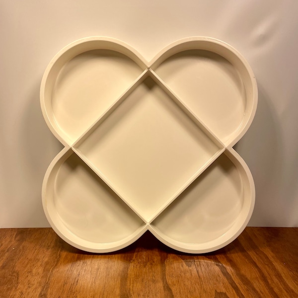 Dansk Danish Modern Serving Tray White Melamine Divided Large Cloverleaf Gunnar Cyren 1970s MCM Snack Tray Platter