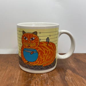 Vintage Taylor and Ng Kitty Katfish Mug - 1981 Orange Tabby Cat & Mouse - Made in Japan 12 oz Coffee Cup