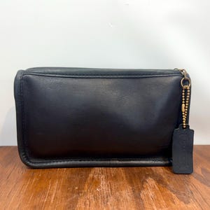 Vintage Coach Black Leather Chunky Make-up Bag with Hangtag – Style 7165 - Clutch or Cosmetic Bag – circa 1980s