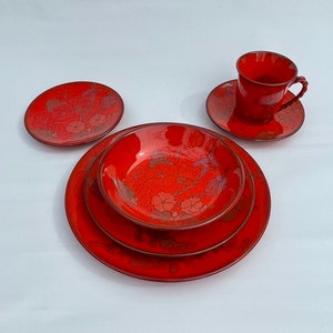 Ernestine Red Eva Dinnerware – Open Stock 1960s Italian Pottery – Wildflower Pattern – Choose Your Pieces