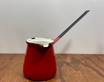 Vintage Red Enamel Butter Warmer 1960s Danish Modern Enameled Milk Warmer Saucier Turkish Coffee