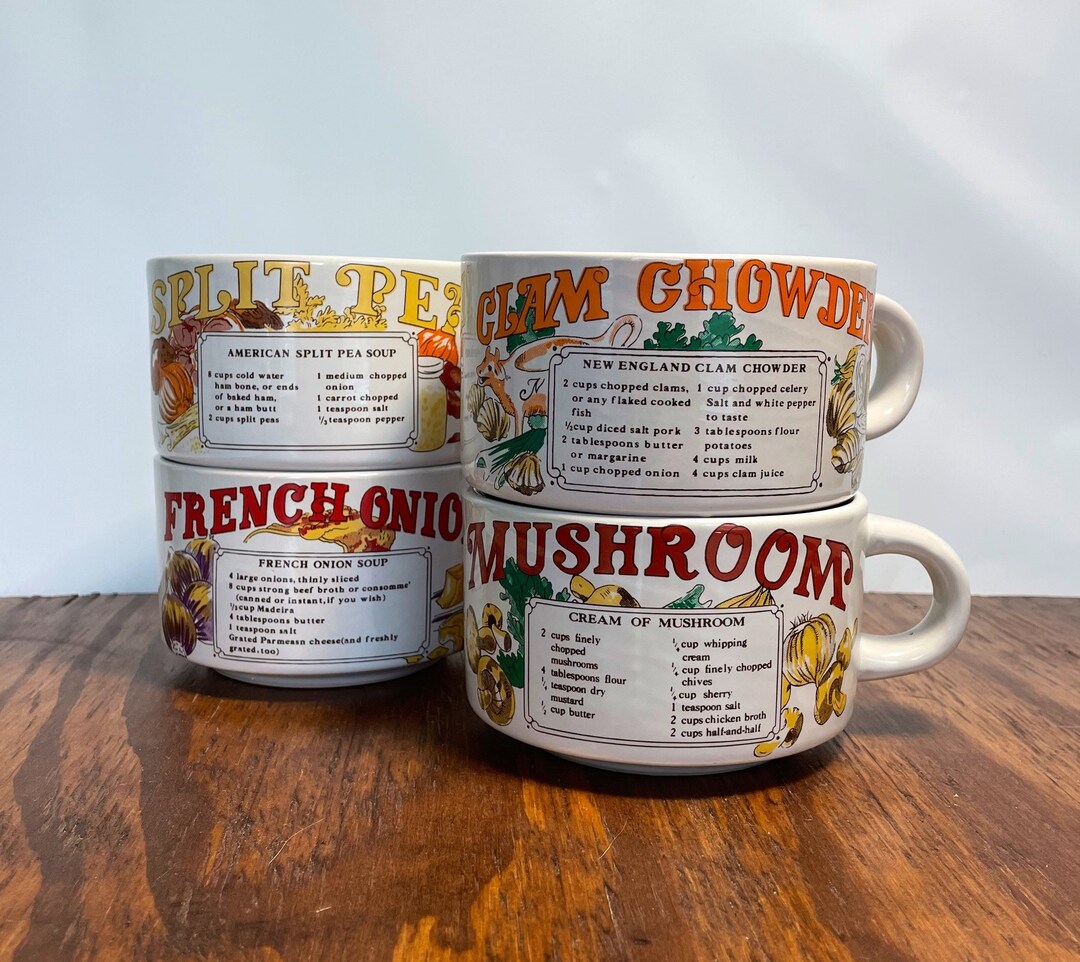 Vintage Soup Mugs With Recipes Set of 4 1970s Ceramic Bowls by Etsy