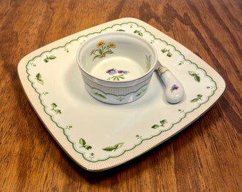 Georges Briard Victorian Garden Chip and Dip with Spreader Porcelain with Gold Trim in Original Box 1980s Hors D'oeuvres Shrimp Cocktail