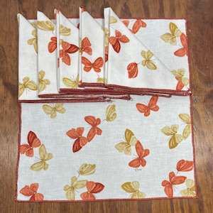 Vintage Vera Neumann Cloth Dinner Napkins Set of 6 Vintage 1970s Butterflies Rust and Gold
