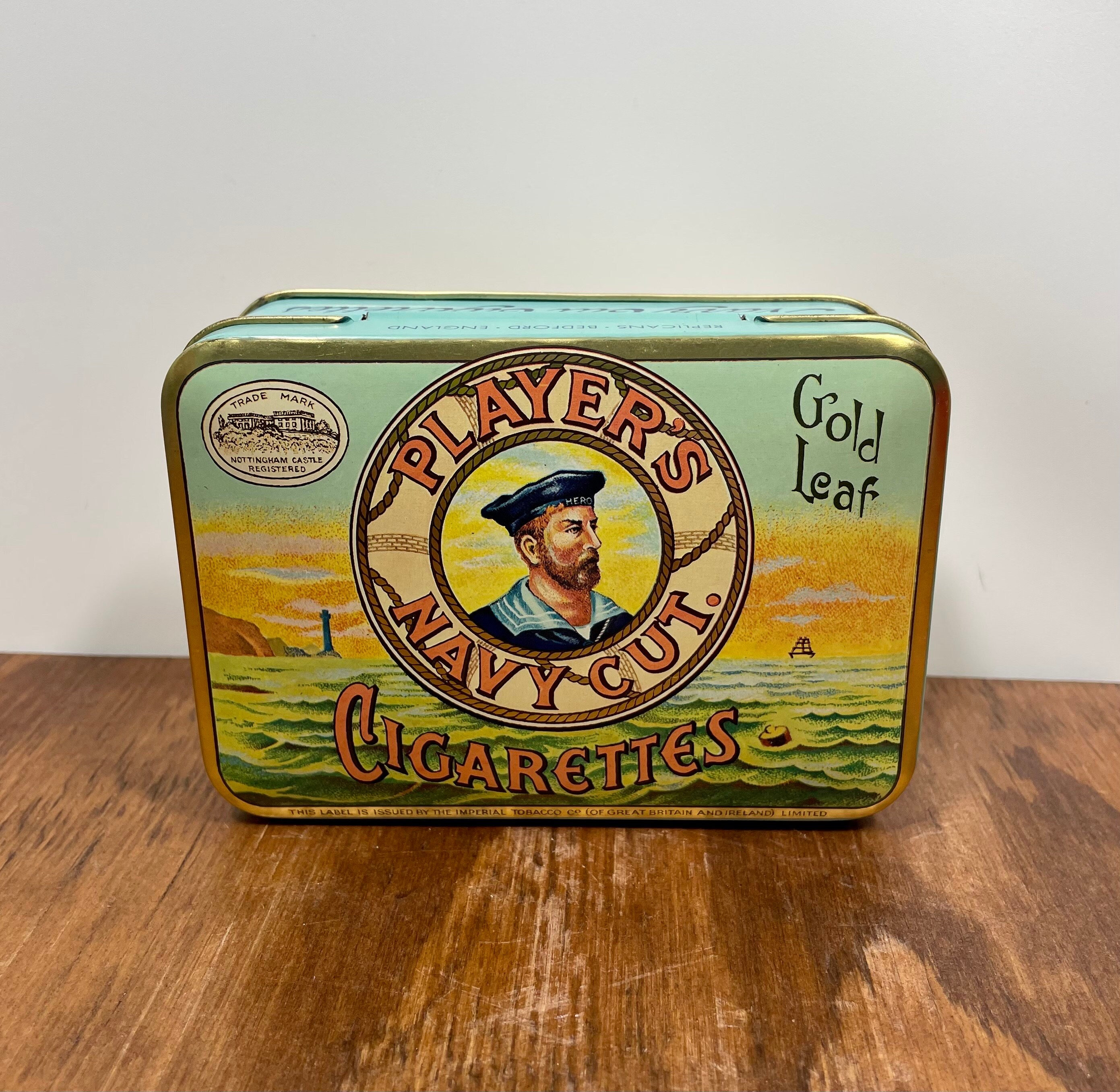 players navy cut cigarette tin Player's Navy Cut Cigarette Tin Hinged Lid Litho Tobacco Advertising  England John Player Gold Leaf Vintage Tin