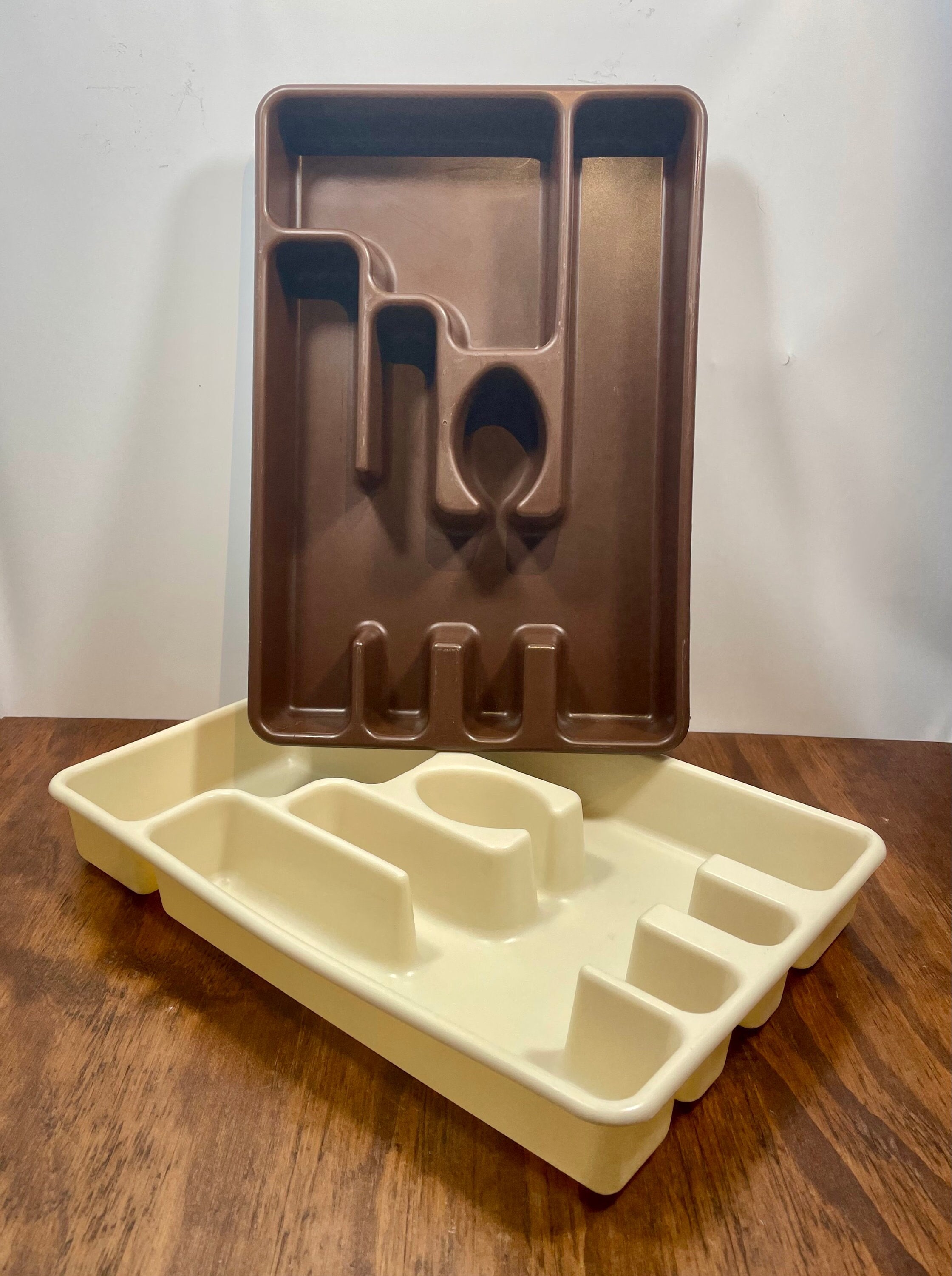 Vintage Rubbermaid Silverware Tray Almond or Brown 1970s Drawer Organizer Utensil Holder Flatware Cutlery