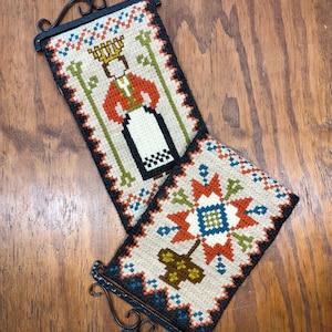 Vintage Swedish Embroidered Bell Pull -  Bride and Groom Folk Art Wall Hanging - Scandinavian Wedding or Housewarming Gift