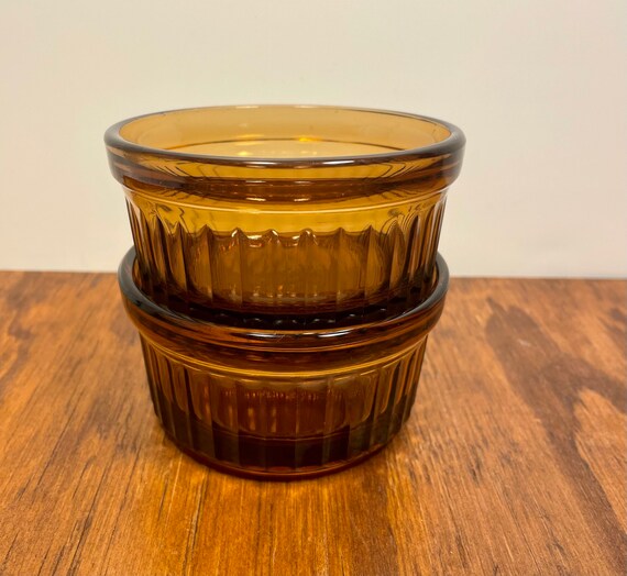 Anchor Hocking Fire King Ramekins Set of 2 Vintage Custard Cups Brown Fluted Glass Oven Proof 1434 Etsy
