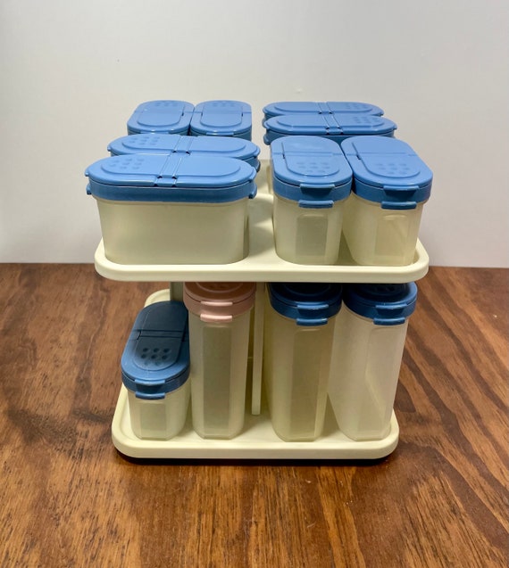 Tupperware Modular Mates Spice Carousel With 12 Shakers 1980s Kitchen  Organization Stackable Pantry Storage Clear Blue 