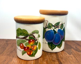 Vintage Portmeirion Pomona Ceramic Canister Jar with Wooden Lid – Cherries or Plums -You Choose from the drop-down menu!