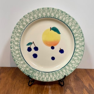 Hartstone Pottery PEACH Fruit Salad Plate Plate 7 7/8&quot; 1990s Hand Painted Stoneware