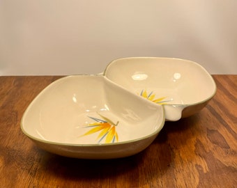 Winfield Pottery Divided Vegetable Dish  Bird of Paradise Pattern 1940s 1950s Serving Dish California