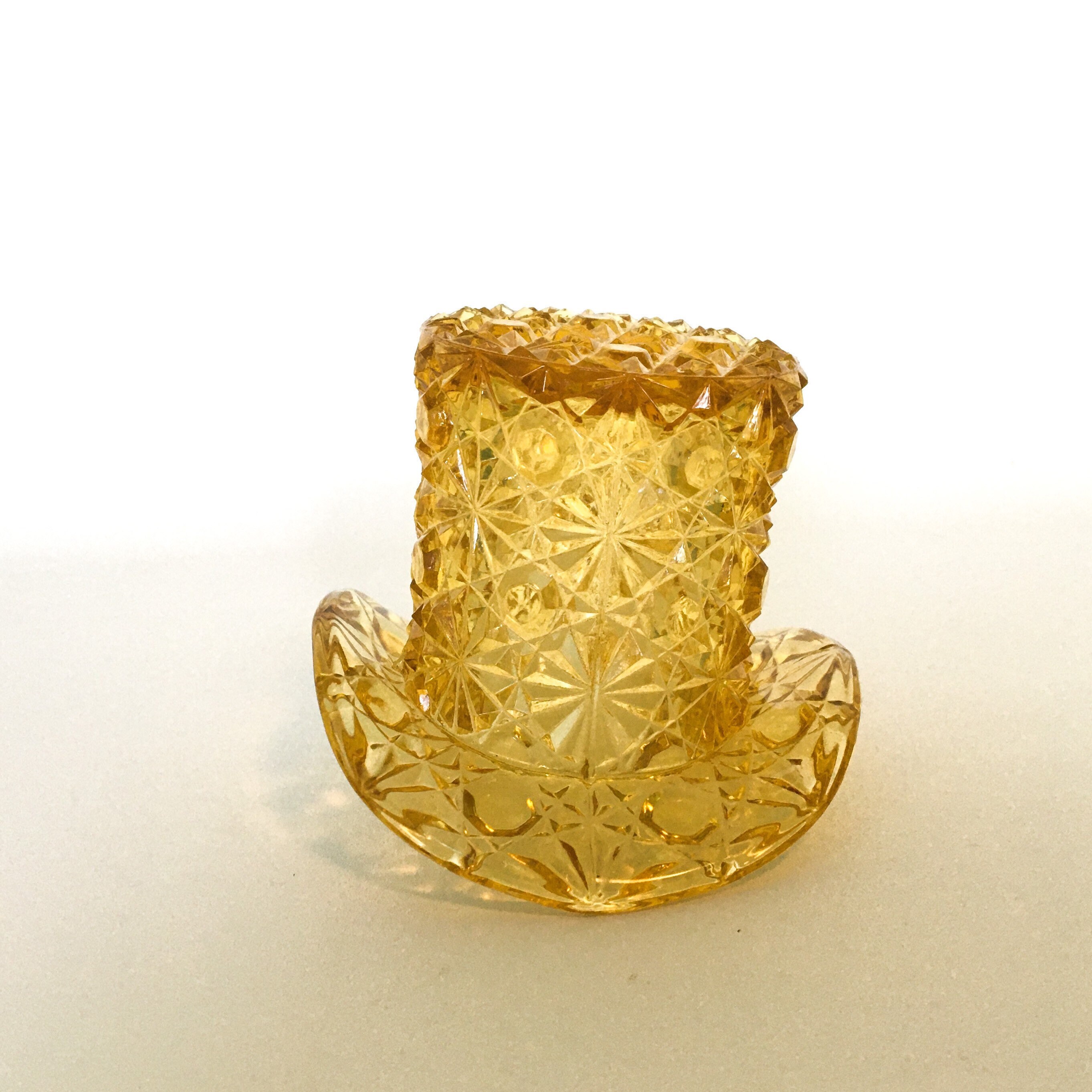 Vintage Toothpick Holder Top Hat Amber Glass Daisy & Button Etsy