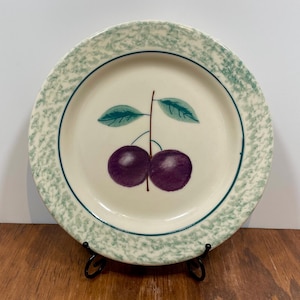 Hartstone Pottery PLUM Fruit Salad Plate Plate 7 7/8&quot; 1990s Hand Painted Stoneware