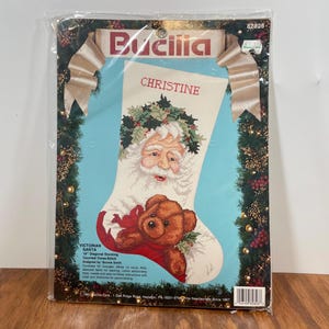 Vintage Cross Stitch Kit by Bucilla Victorian Santa Christmas Stocking Kit 1990&#39;s Kit 82826