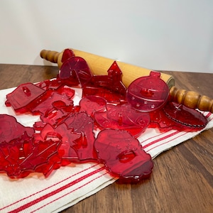 Vintage Cookie Cutters HRM Loma Clear Red Plastic Mid Century 1950&#39;s Christmas Holiday Baking Sold Separately