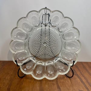 Vintage Indiana Glass Deviled Egg Platter – Clear Hobnail Relish Tray – 1000 Eyes Pattern – 11.25&quot; Round