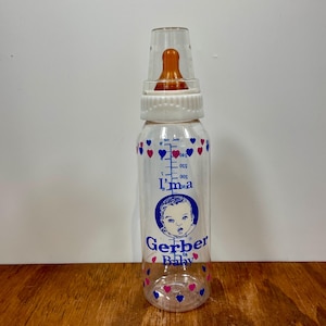Vintage Plastic Gerber Baby Bottle 1990 9 ounces Bottle Nipple Cap and Ring