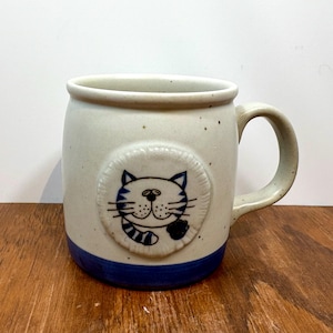 Vintage Otagiri Stoneware Cat Mug – Gray and Blue – Made in Japan – 1970&#39;s
