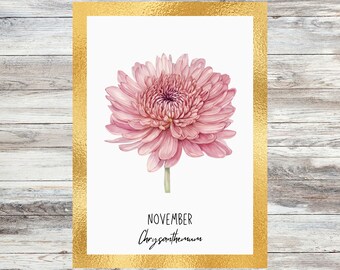 November Birth Flower Print, November Birth Month Flower, Chrysanthemum Flower, Chrysanthemum Print, Chrysanthemum Flower Art, New Home Gift