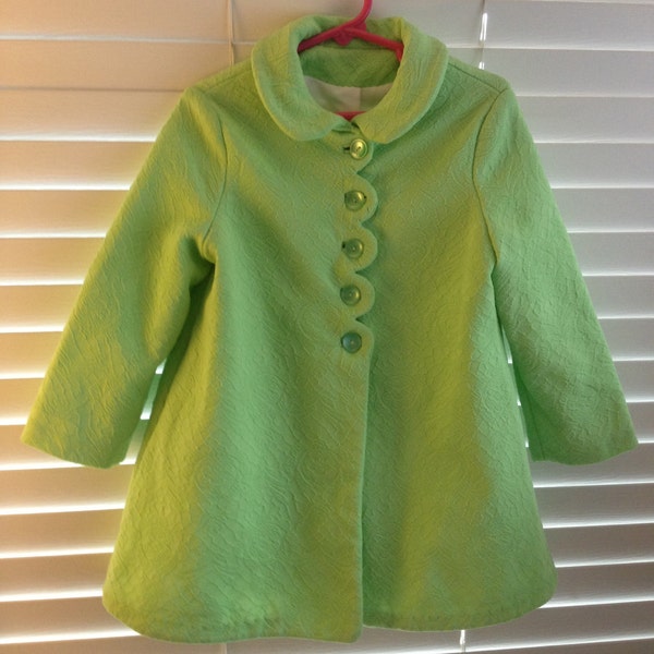 Vintage Little Girl's Mod Swing Coat in Lime Green Knit 1970s