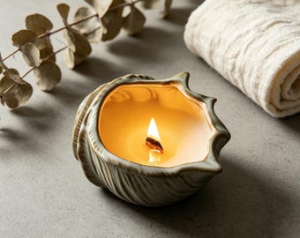 Ceramic Seashell Candle Vessel, Conch Shell Tealight Holder, Coastal Beach House Decor, Nautical Ocean Centerpiece, DIY Candle Making Jar