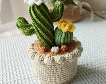 Boho Crochet Cactus Plant, Handmade Knitted Succulent Decor, Kawaii Desk Accessory, Gift For Mom