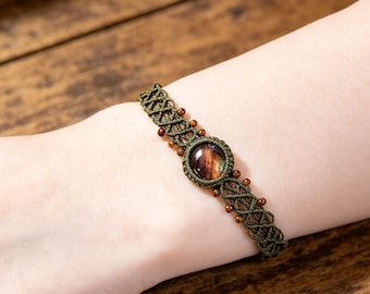 Labradorite Macrame Bracelet, Czech Glass Bead Accents, Adjustable Boho Crystal Wrap, Sliding Knot Healing Jewelry Gift, Gift for Mom